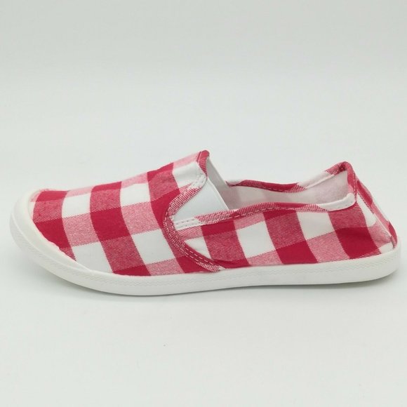 Womens Slip On Flat Loafer Sneaker Red/White Check EUR 42 NEW - Picture 1 of 8